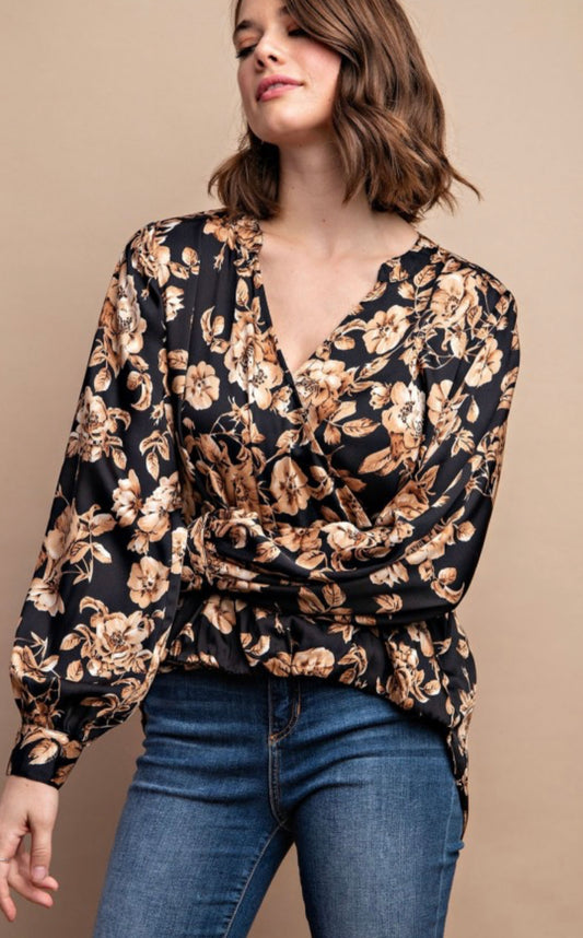 Floral Print Hi-Lo Blouse with Snap Button