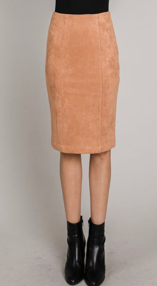 Stretch Butter Suede Princess Seamed Fitted Skirt