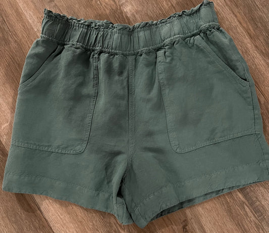 Solid Relaxed Linen Shorts w Ruffles