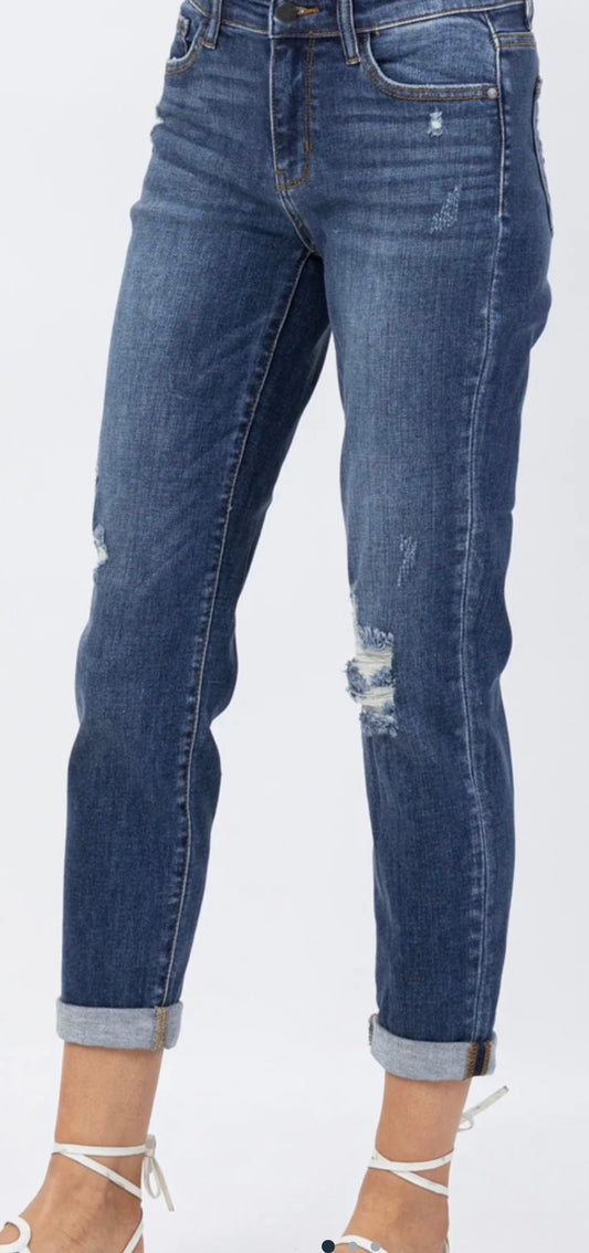Mid Rise Slim Fit Destroyed Cuffed Jeans