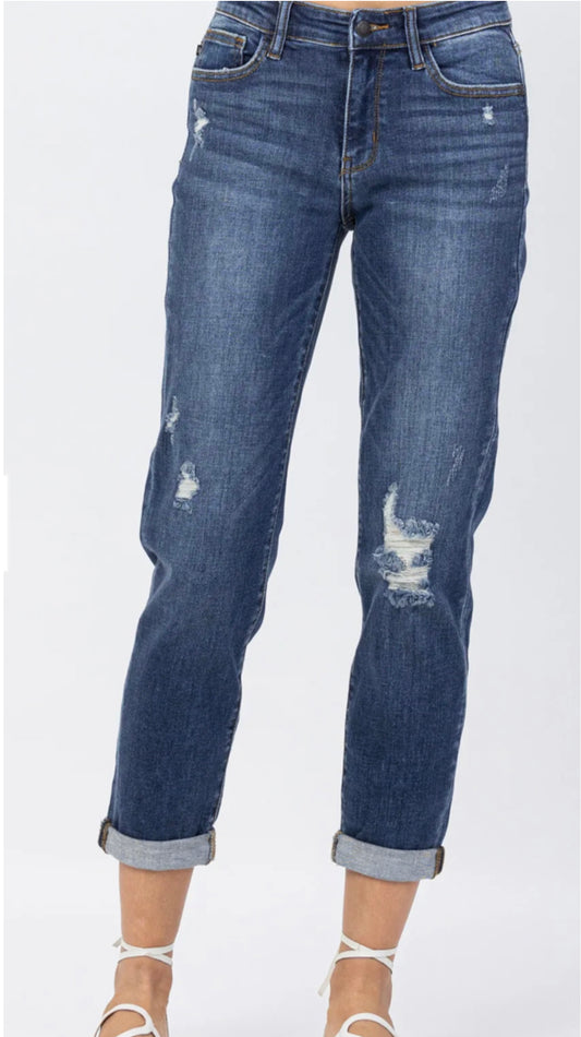 Mid Rise Slim Fit Destroyed Cuffed Jeans