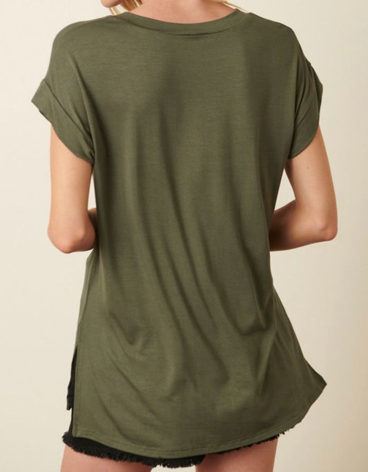 Bamboo V Neck T Shirt in Olive