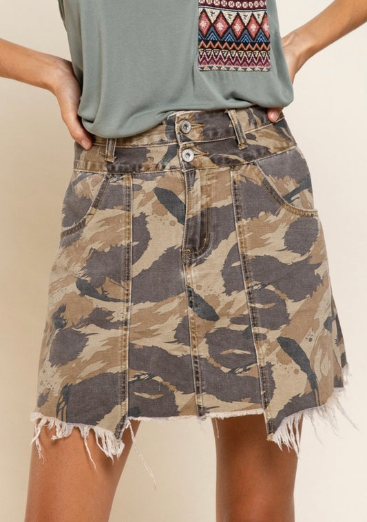 Rouge Camo Distressed Skirt